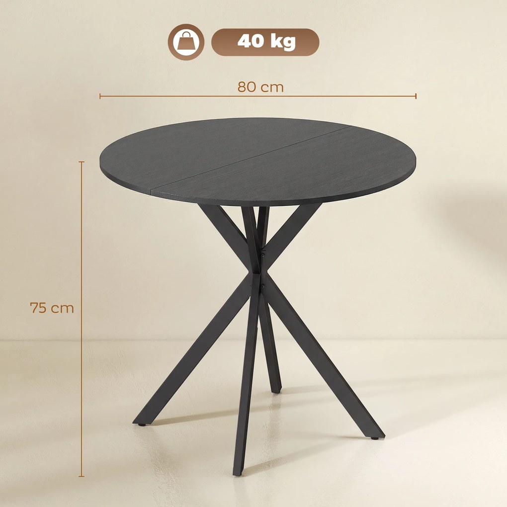 Mesa de Jantar Redonda, 80 x 80 x 75 cm (CADEIRAS NÃO INCLUIDAS), Estrutura Cruzada em Aço, Preta