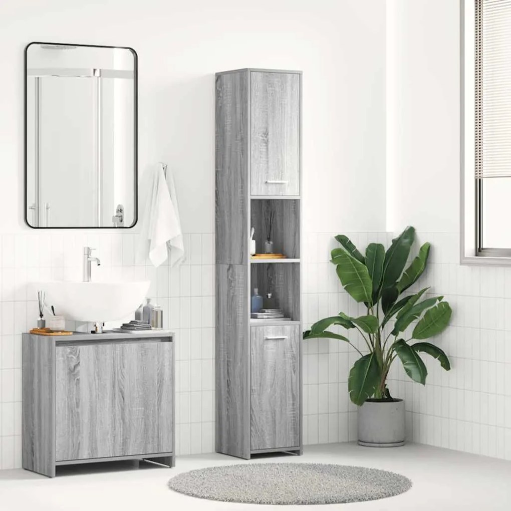 Armário WC 30x30x183,5 cm derivados de madeira cinzento sonoma