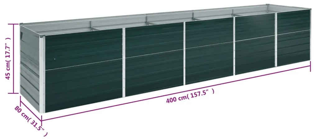 Canteiro elevado jardim aço galvanizado 400x80x45 cm verde