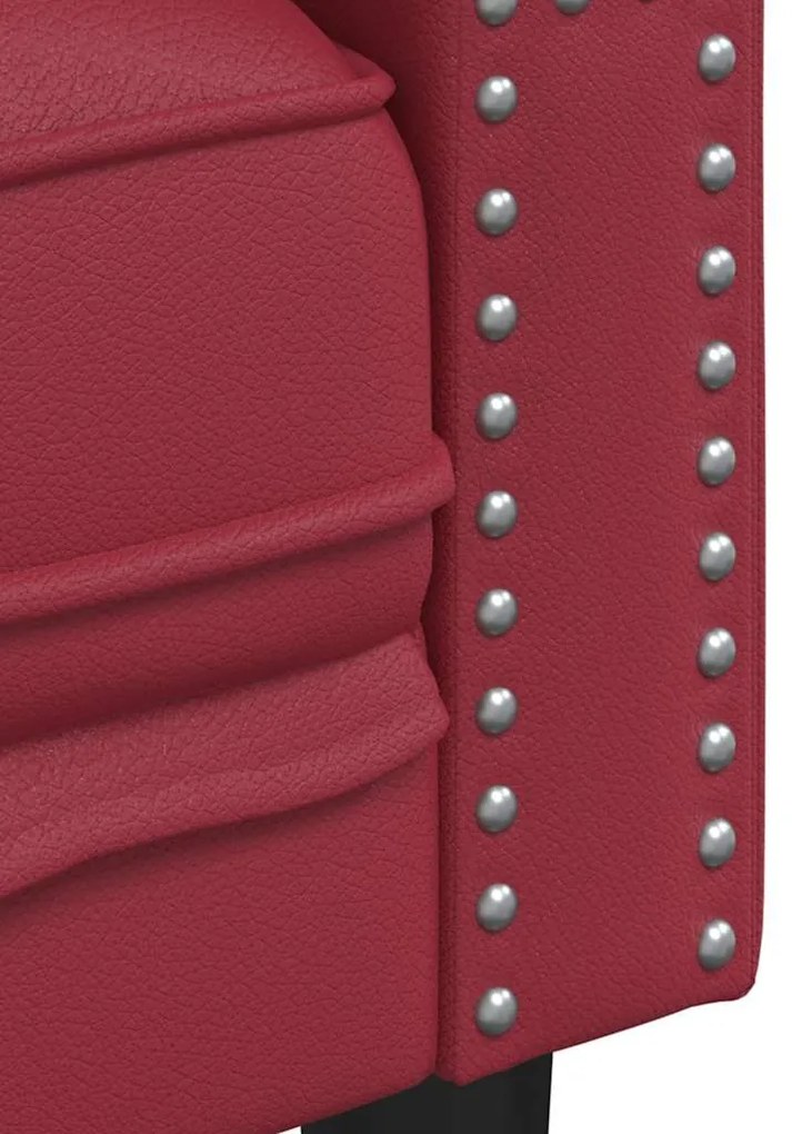 Sofá chesterfield 3 lugares couro artificial vermelho tinto