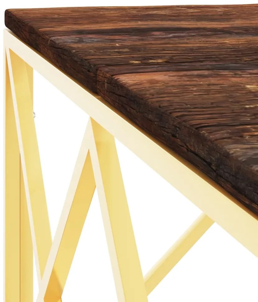Mesa de centro aço inoxidável/madeira recuperada maciça dourado