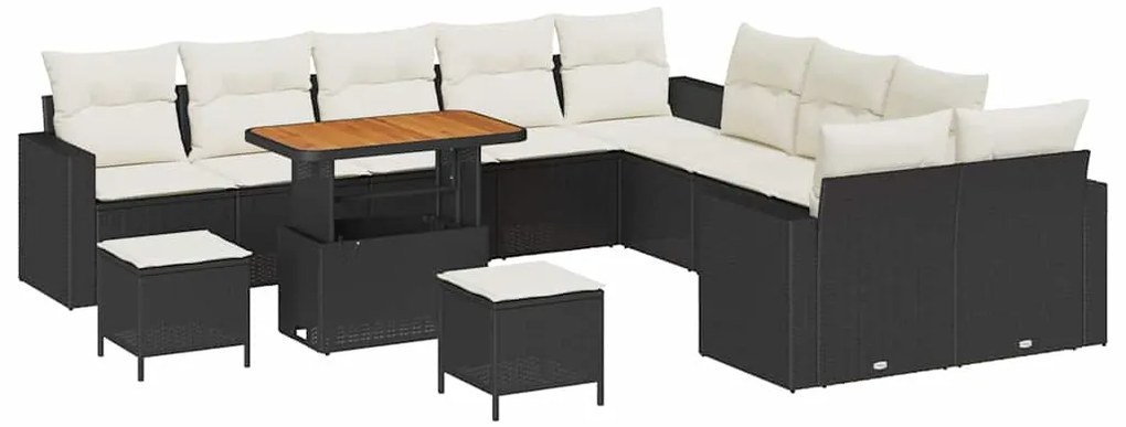 Conjunto de Sofás de Jardim de 13 Peças com Almofadas Preto Rattan Acá