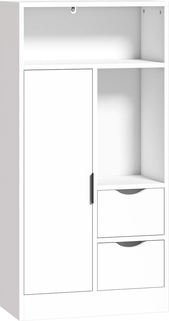 HOMCOM Armário para Casa de Banho com 2 Gavetas, Compartimentos Abertos e Prateleiras Ajustáveis para Espaços Pequenos 50x25x100 cm Branco | Aosom Portugal