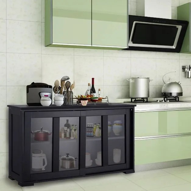 Aparador de cozinha Armário de arrumação com 2 Estantes 2 Portas 106 x 33 x 62,5 cm Preto