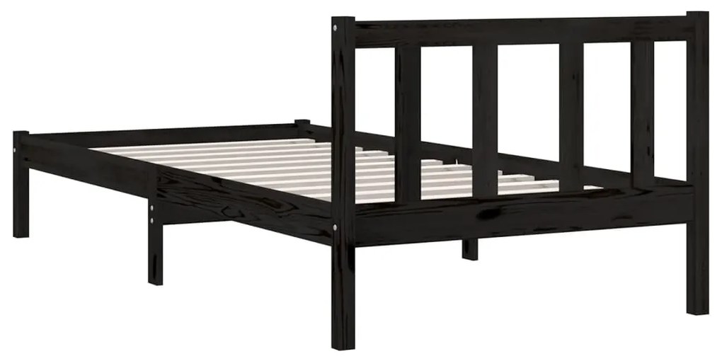 Estrutura de cama 100x200 cm madeira pinho maciço preto