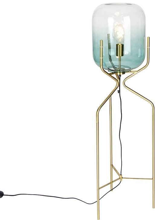 Candeeiro de pé de design dourado com vidro verde - Bliss Design