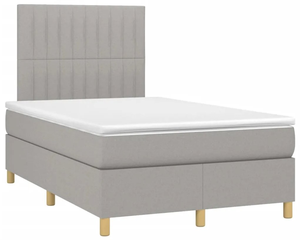 Cama box spring c/ colchão e LED 120x200 cm tecido cinza-claro