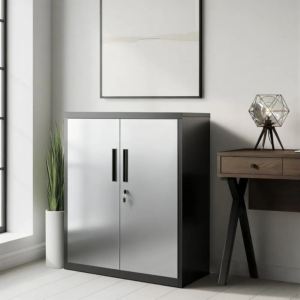Armário de escritório com 2 portas em aço 40,2 x 80,1 x 99 cm prateado-preto