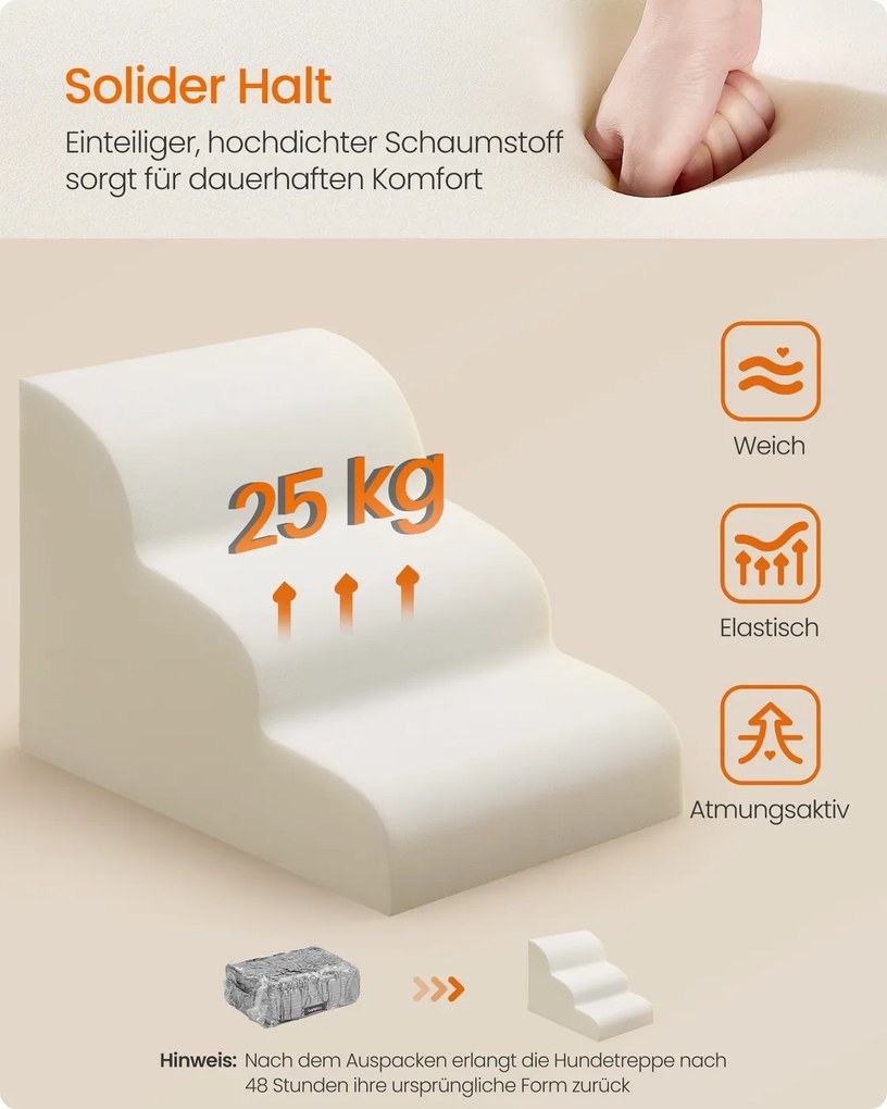 Escada para cães 57 x 40 x 40 cm com revestimento antiderrapante e 3 degraus cinza ardósia