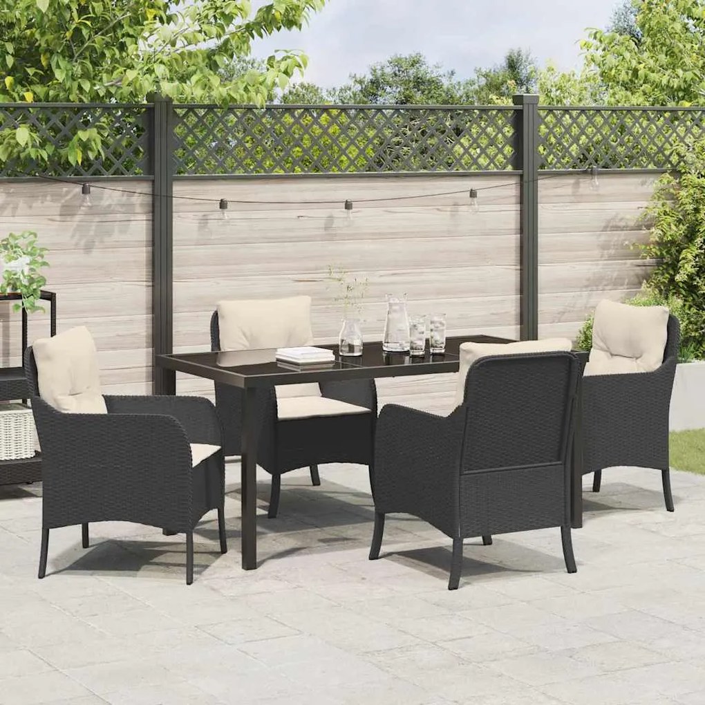 Conjunto de Jantar de 5 Peças com Almofadas Rattan Poli Preto