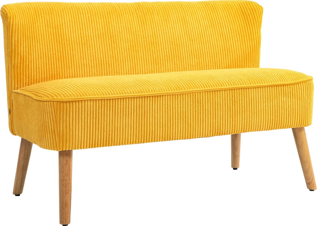 HOMCOM Sofá de dois lugares, elegante design escandinavo, estrutura maciça de madeira, até 150 kg, 117 x 56,5 x 77 cm, amarelo | Aosom Portugal