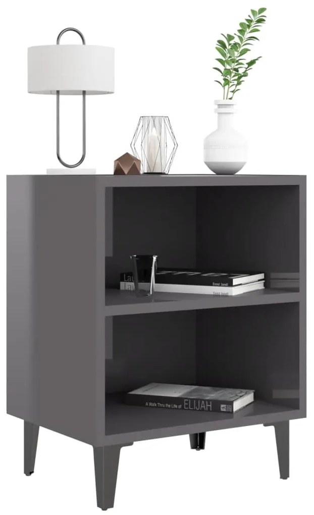Mesa de cabeceira pernas em metal 40x30x50 cm cinza brilhante