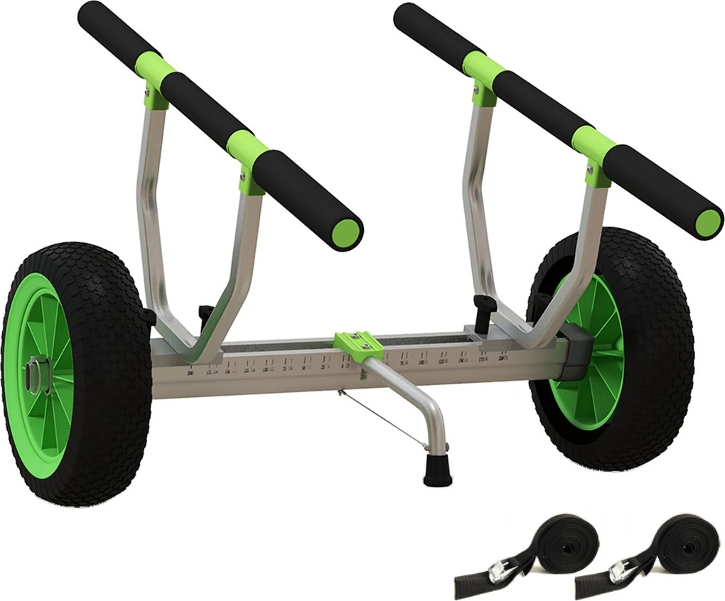 SPORTNOW Carrinho de transporte para caiaque stand-up paddle canoa com largura ajustável grandes rodas quadro em alumínio preto verde | Aosom Portugal