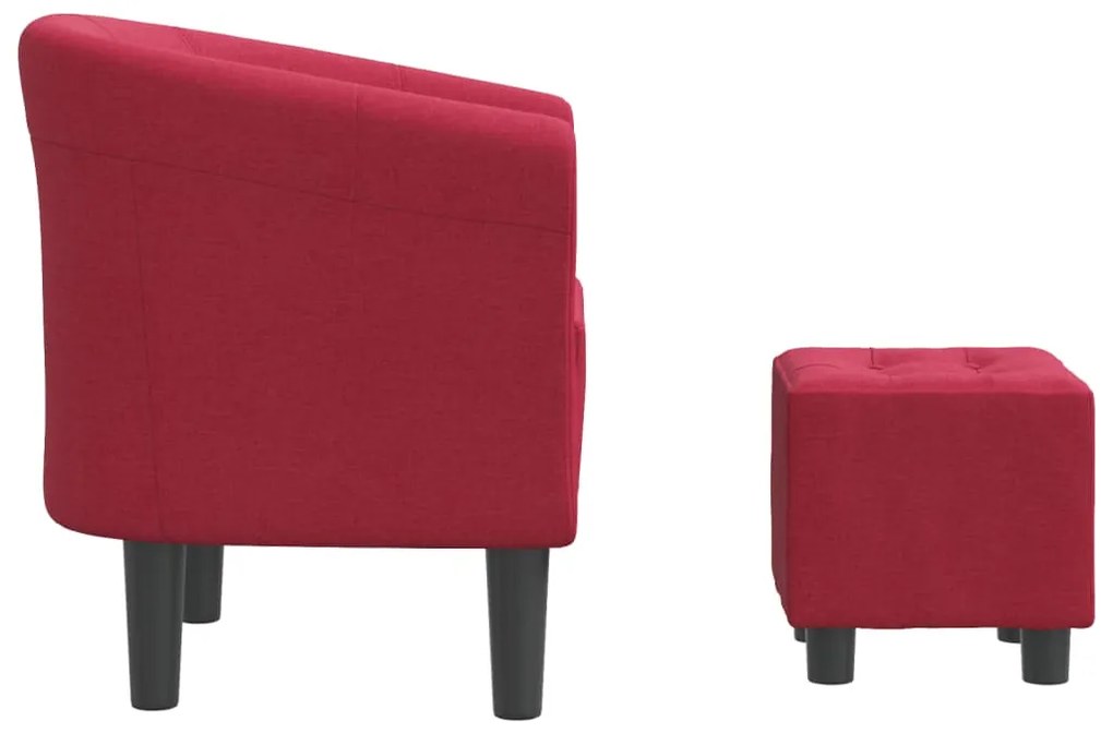 Poltrona com apoio de pés tecido vermelho tinto