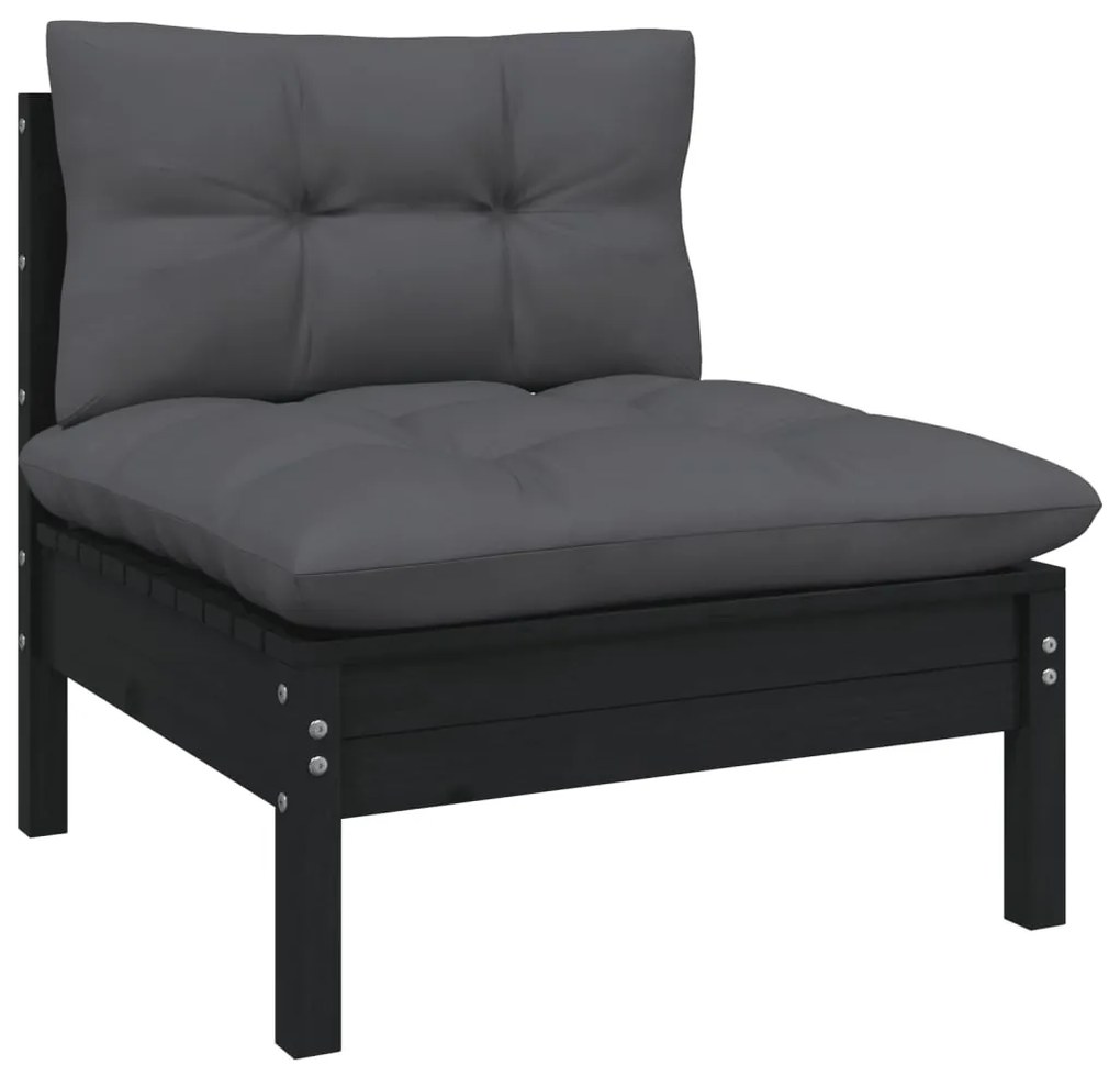 Sofá de jardim 2 lugares com almofadões pinho maciço preto