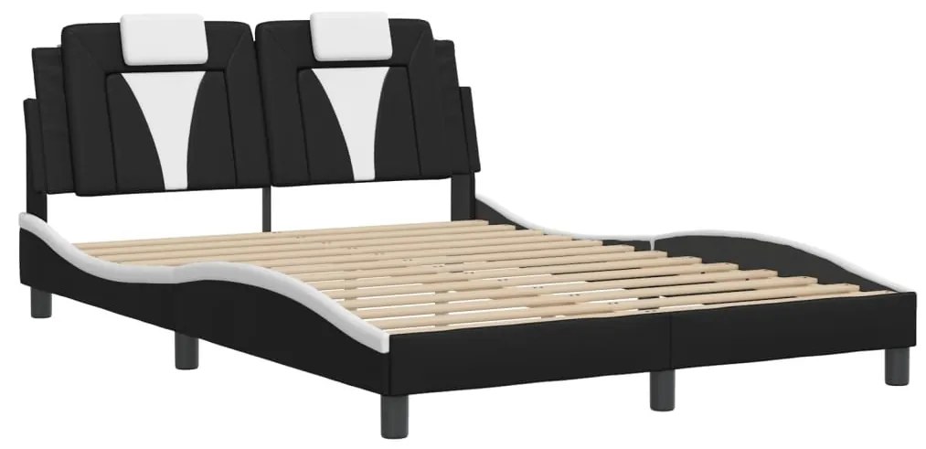 Estrutura cama c/ cabeceira 140x200 couro artif. preto/branco