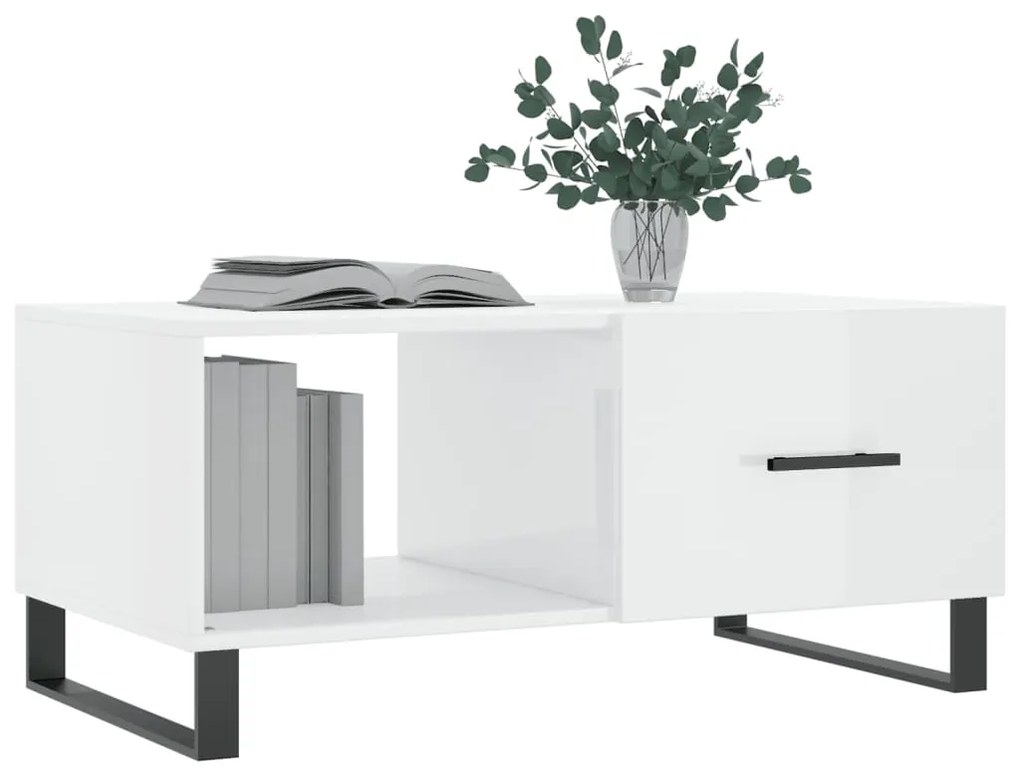 Mesa de centro 90x50x40 cm madeira processada branco brilhante