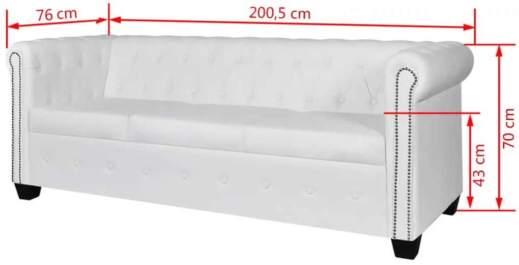 Conjunto sofás Chesterfield 2 + 3 lugares couro artific. branco