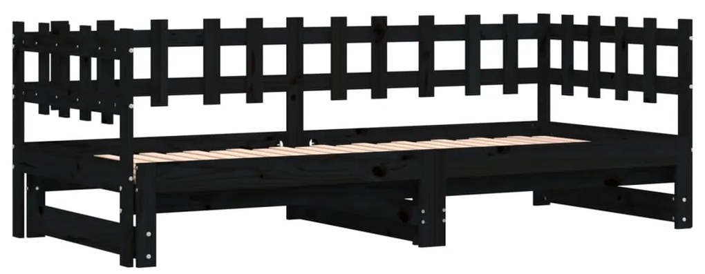 Sofá-cama de puxar 2x(90x200) cm pinho maciço preto