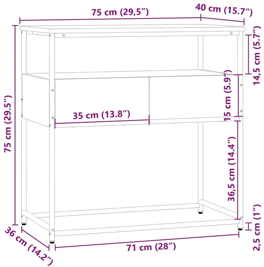 Mesa consola 75x40x75 cm derivados de madeira carvalho castanho