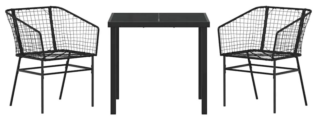 Conjunto de Jantar de Jardim 3 Peças em Rattan Sintético Preto