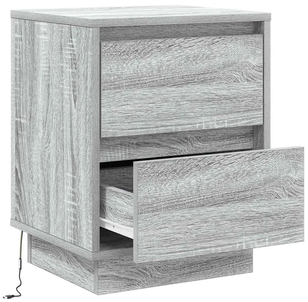 Criado-Mudo com Luzes LED Cinza Sonoma 39x34,5x50 cm