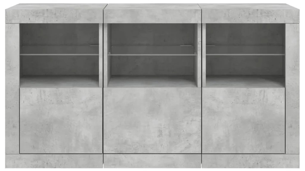 Aparador com luzes LED 123x37x67 cm cinzento cimento