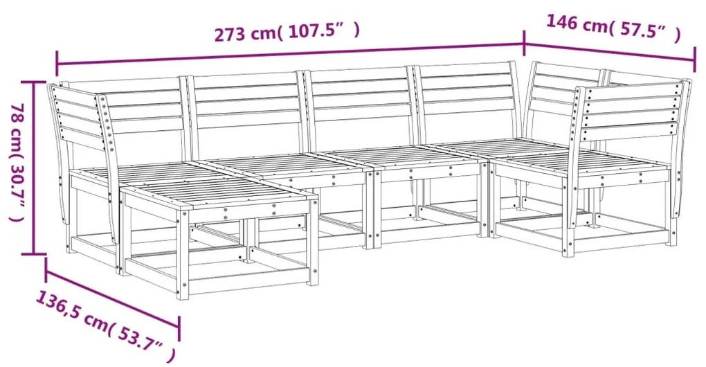 6 pcs conjunto sofás de jardim madeira de douglas maciça