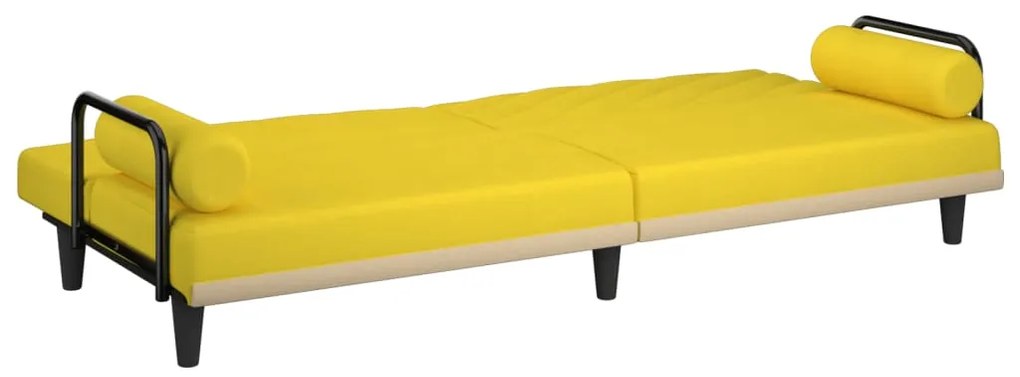 Sofá-cama com apoio de braços tecido amarelo-claro