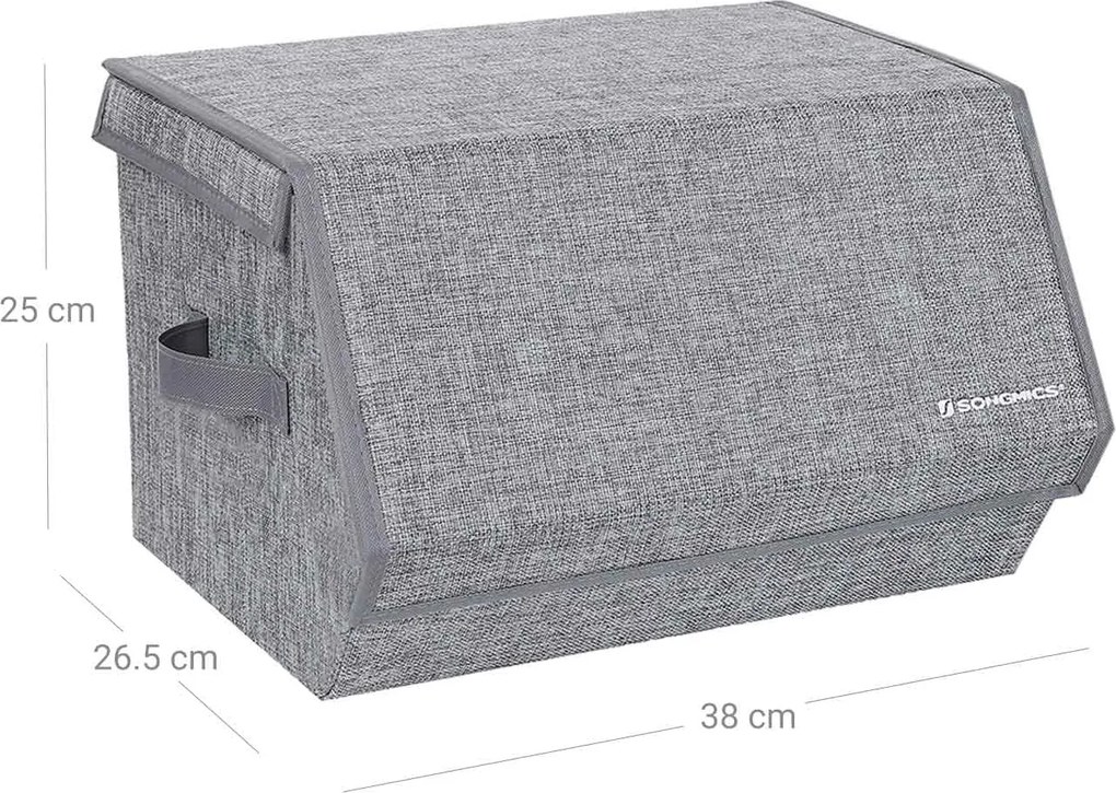 Conjunto 2 caixas de arrumação com tampa articulada 38 x 25 x 26,5/35 cm cinzento