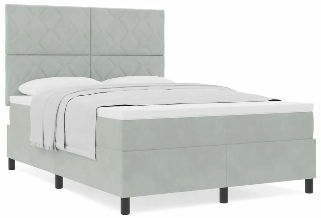 Cama Box com Colchão vidaXL Cinza Claro 140x190 cm Veludo