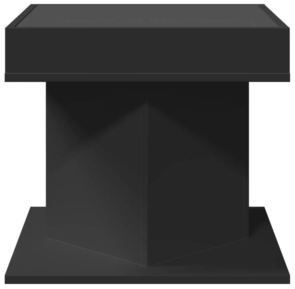 Mesa de centro c/ LEDs 50x50x45cm contraplacado preto brilhante