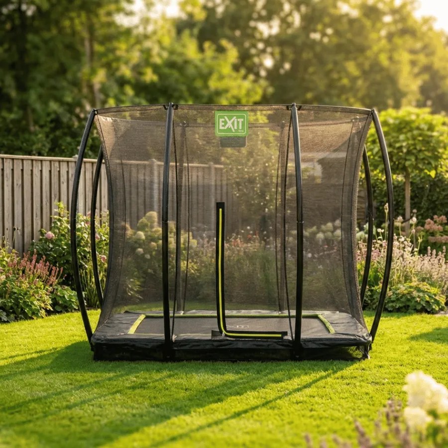 Trampolim retangular de solo Silhouette 153 x 214 cm com rede de segurança - preto