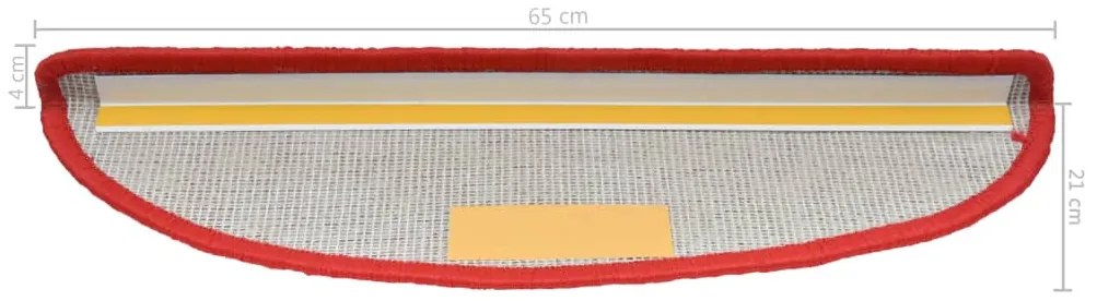 Tapetes de escada 15 pcs 65x21x4 cm vermelho