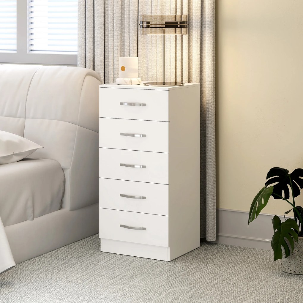Cómoda de 5 Gavetas, 40 x 35 x 85 cm, Formato Estreito, Branco