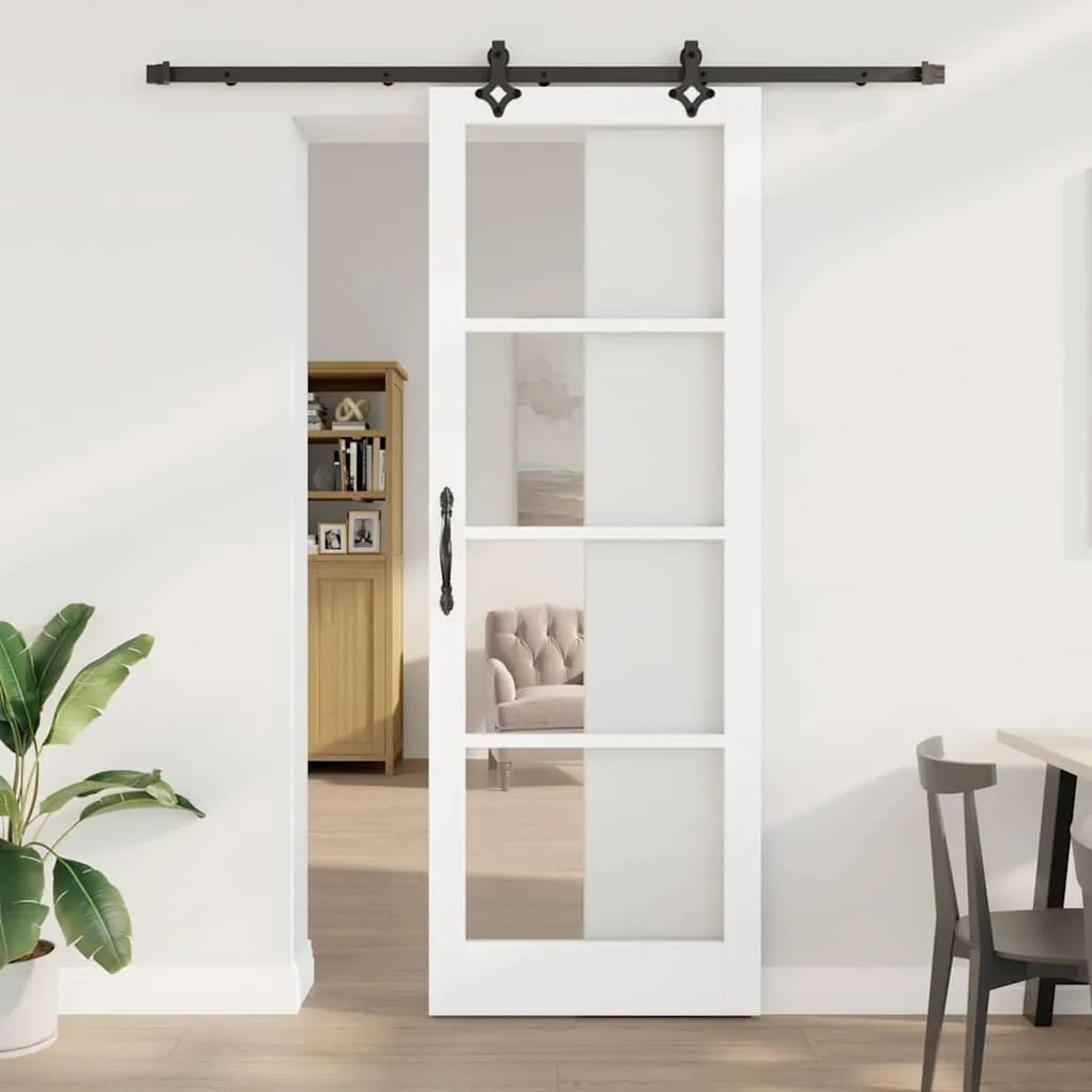 Porta Deslizante vidaXL com Conjunto de Hardware "ORKDAL" Branco Madeira Sólida &amp; Vidro