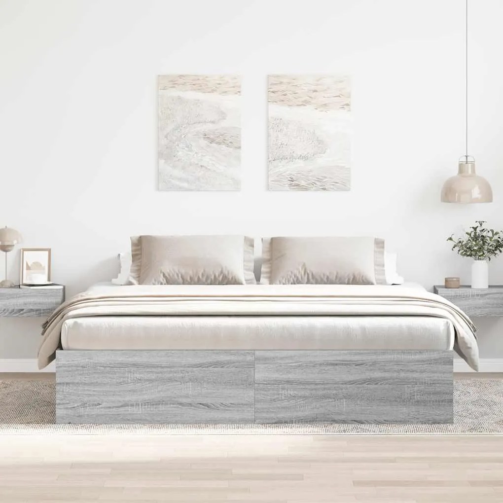 Estrutura de cama 200x200 cm cinzento sonoma