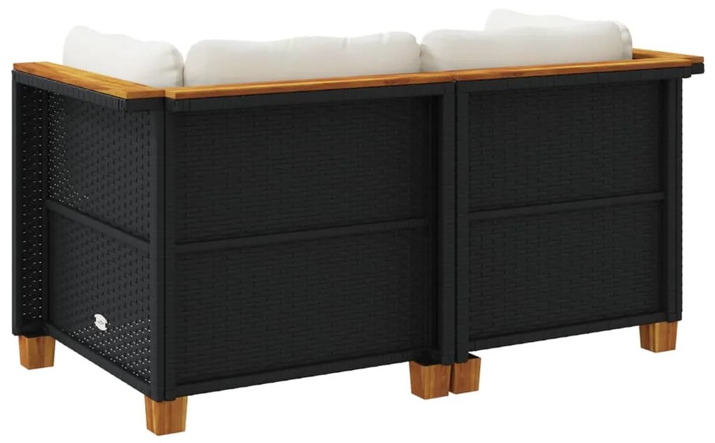 Sofás de canto p/ jardim c/ almofadões 2 pcs vime PE preto