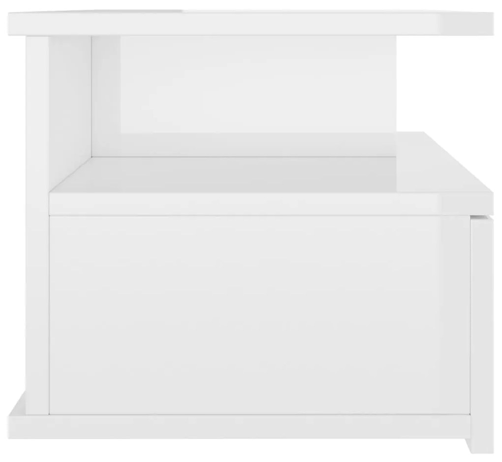 Mesa de cabeceira suspensa 2 pcs 40x31x27 cm branco brilhante