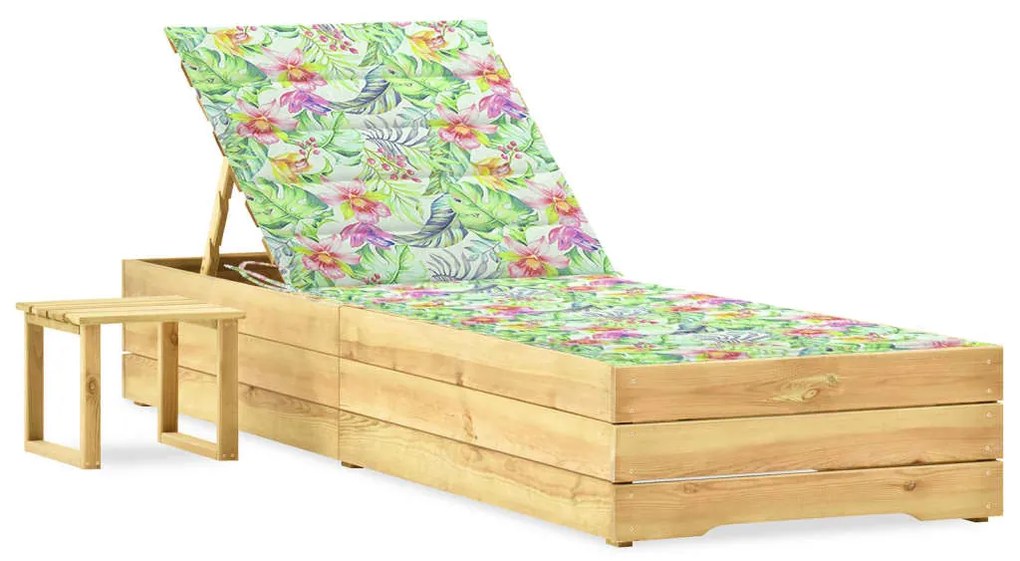vidaXL Espreguiçadeira de jardim com mesa e almofadão pinho impregnado