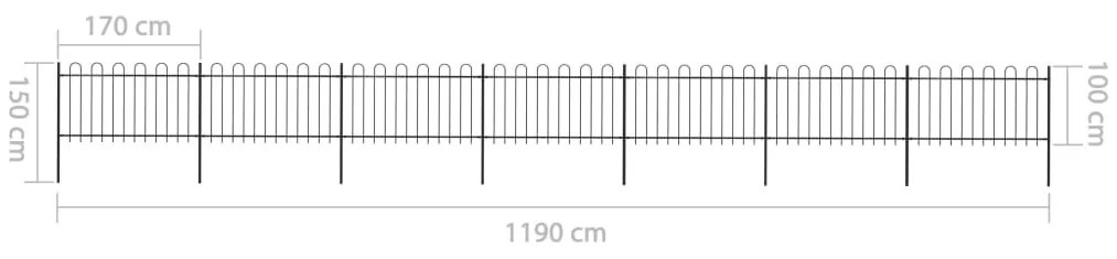 Cerca de jardim com topo em aros 11,9x1 m aço preto