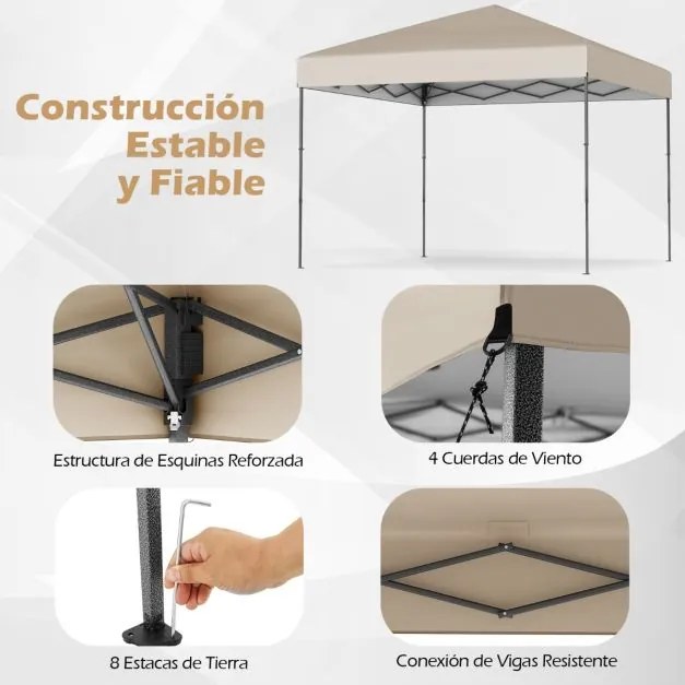 Tenda dobrável com bolsa de transporte e altura ajustável em 3 posições para jardim,festas, eventos 295 x 295 cm bege