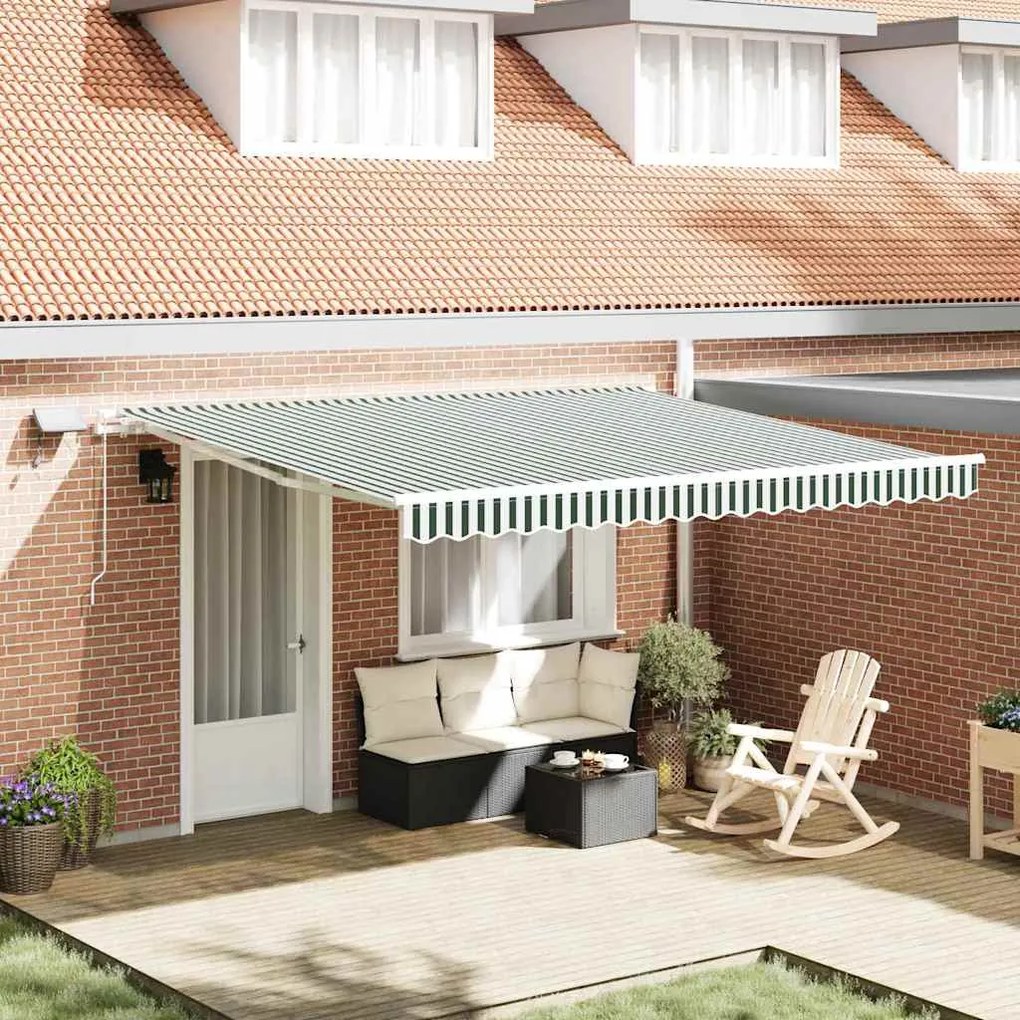 vidaXL Toldo Retrátil with Verde e branco 400 × 300 cm Verde e branco