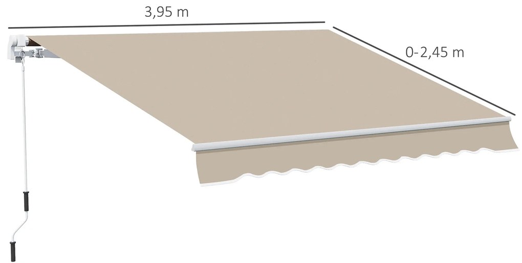 Toldo Manual 395x245 cm Toldo de Varanda Pátio com Manivela de Alumínio e Tecido de Poliéster 280 g/m² Bege