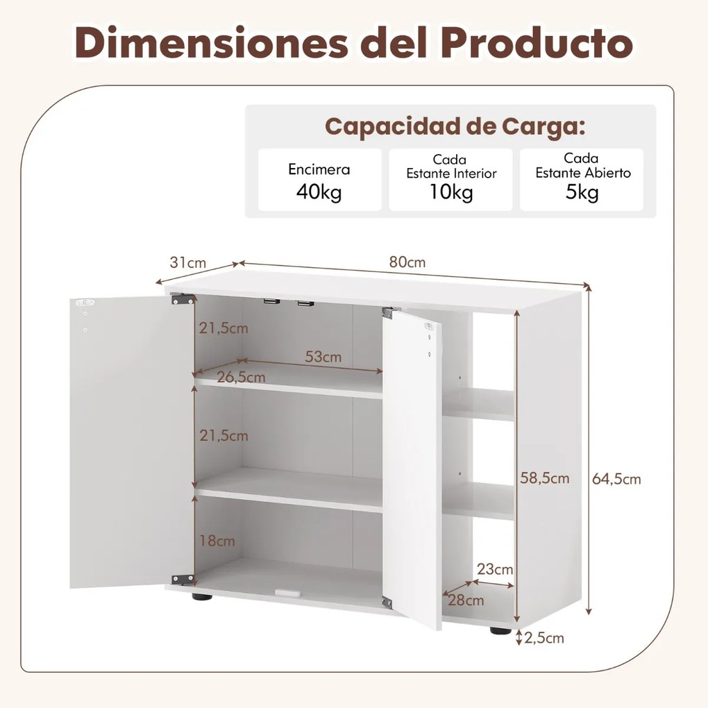 Sapateira com portas para sapatos 80 x 31 x 64,5 cm de 3 níveis com prateleiras ajustáveis madeira independente Branco