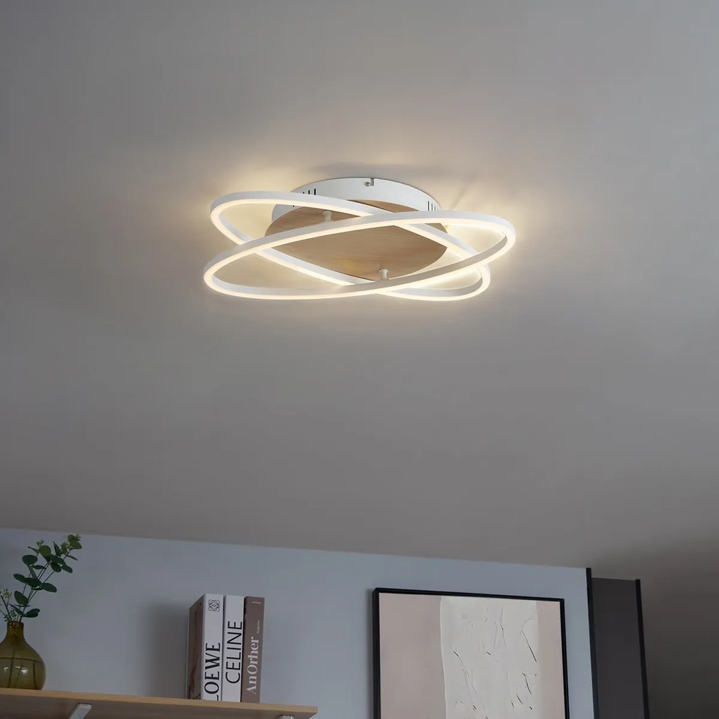 Plafon Branco com Madeira Incl. LED Regulável em 3 Níveis 2-Luzes - Kane