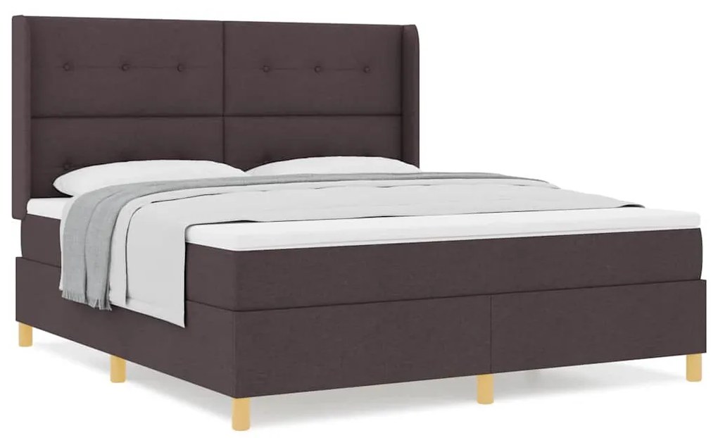 Cama Box com Colchão Marrom Escuro 180x200 cm em Tecido