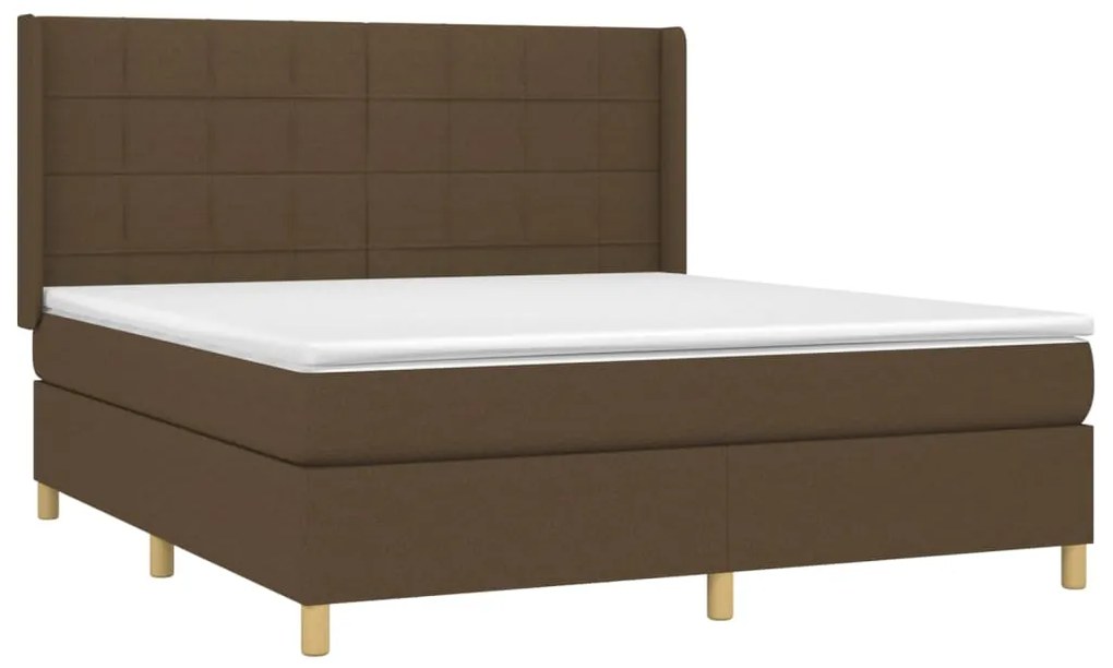 Cama box spring c/ colchão/LED 180x200cm tecido castanho-escuro