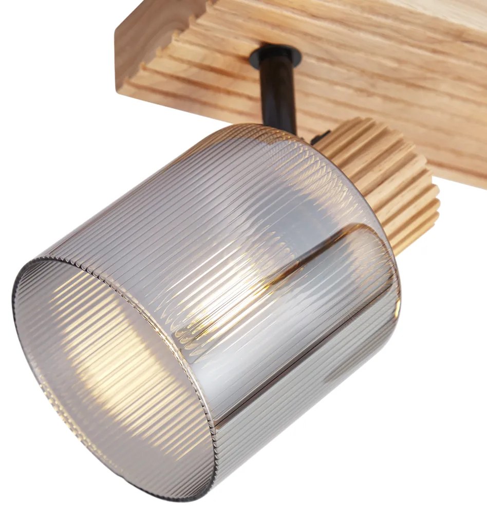 Foco moderno madeira com vidro fumê 2-luzes giratório e inclinável - Gracy