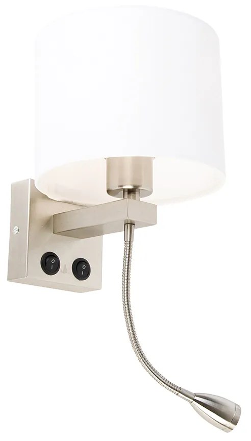 Candeeiro de parede em aço com braço flexível e cúpula branca 18 cm - Brescia Combi Moderno